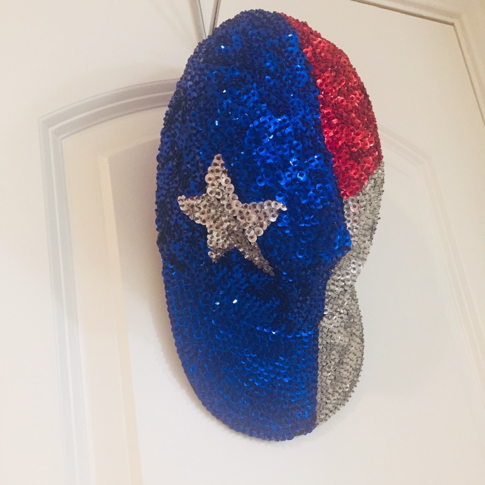 Vintage 90s Full Sequin Texas Flag Glam Baseball Cap Hat